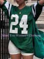 Women Number 24Print Round Neck Short Sleeve T-Shirt Summer 3 colorsTee Baseball Jerseys Stripe Oversized Sport T-Shirt. 