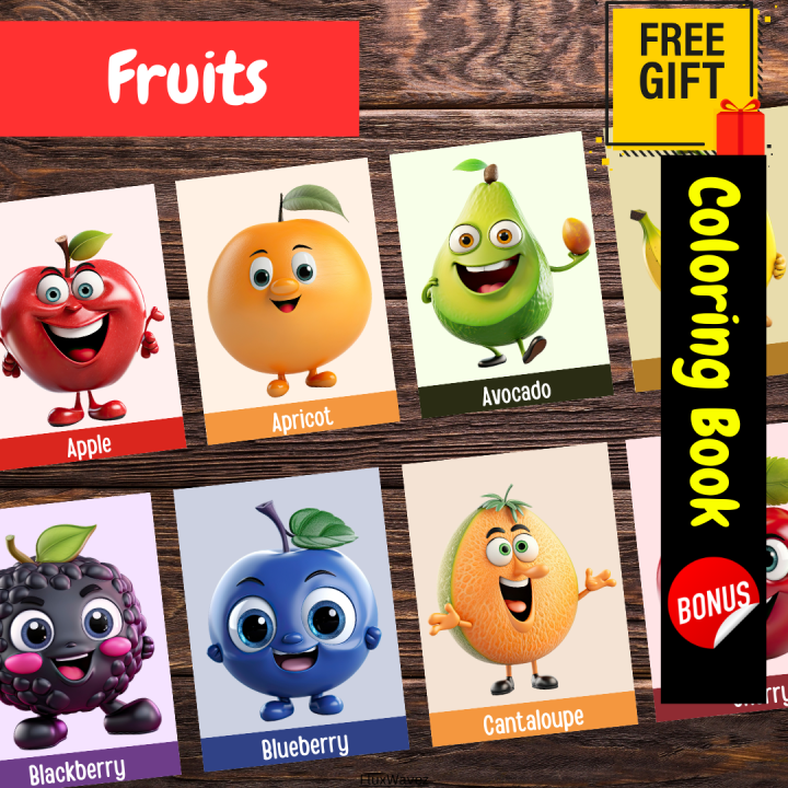 Flash Cards FRUITS • 30 Montessori Cards • Flash Cards Nomenclature ...