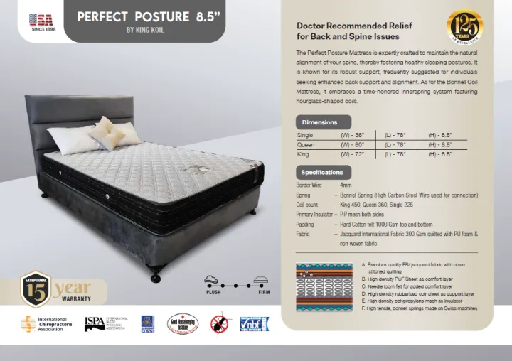 King Koil Perfect Posture 8.5" - Queen Size Spring Mattress (60"x 78"x 8.5")