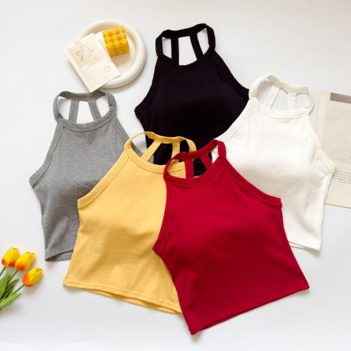Original%20Girls%20slim%20solid%20color%20clothing%20street%20vest%20strap%20padded%20strap%20back%20sleeveless%20skinny%20all%20with%20halterneck%20vest%20bra%20crop%20top%20-%20Image%202