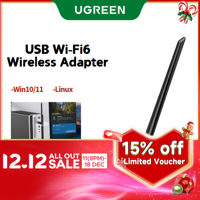 UGREEN WiFi Adapter AX900 WiFi 6 Dongle 2-in-1 6dBi High-Gain External Antennas USB Network Card Flexible Antenna Adjustment
