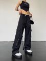High Street Hip Hop Zipper Decorations Multi-Pocket Cargo Pants Male and Female Trendy All-Match Loose Straight Casual Sports Trousers. 