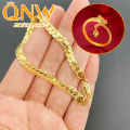 Qingwen 18k gold pawnable saudi gold original 5MM lucky charm money Catcher Bracelet For Woman Men gift. 