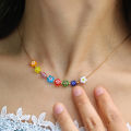 Korean Simple Cute Fashion Alloy Chain Jewelry Colorful Flower Beads Pendant Necklace For Women Girls. 