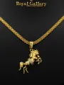 Gold Plated Bismark Chain with White Fixed Stone Horse Pendant. 