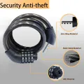 Premium Black Heavy Bicycle 4 Letters Number Lock Combination Coiled Bike Steel Cable Lock Cycling Lock Bicycle Lock Accessories.. 