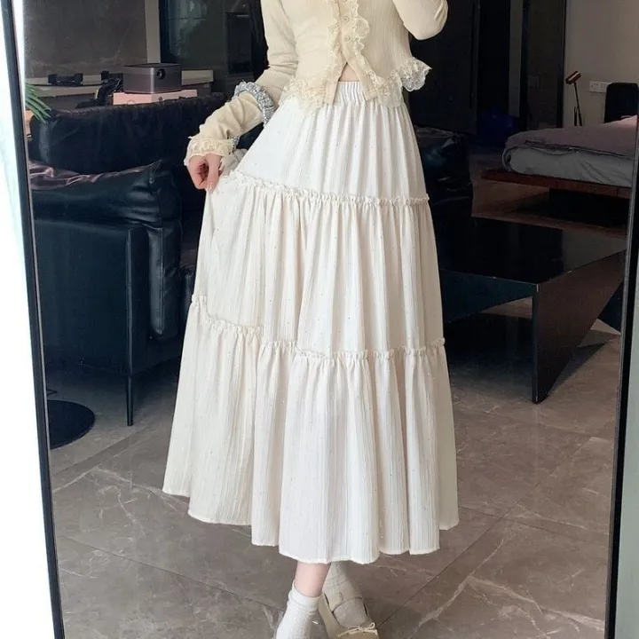 Summer%20New%20Korean%20Style%20High%20Waist%20A%20Word%20Cake%20Dress%20Design%20Sense%20Tree%20Fungus-like%20Lacework%20Patchwork%20Long%20Dress%20Rhinestone%20Skirt%20for%20Women%20-%20Image%208
