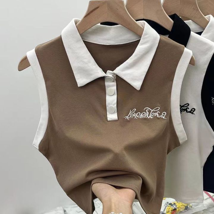 RetropoloCollar%20Sleeveless%20Vest%20Women's%20Summer%20Outer%20Wear%20Stitching%20Pure%20Desire%20Chic%20Hot%20Girl%20American%20Top%20-%20Image%209