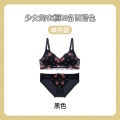 TZ Japanese Style Sweet Lace Vintage Rose Flower Underwear Women's Thin Push-Up No-Rings Comfortable Breathable Bra Set. 