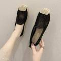 Summer New Flat Lace Fisherman Shoes Hollow Linen Black and White Women's Shoes Lazy White Shoes Slip-on Pumps. 