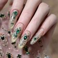 Palace Style Luxurious Design 5D Nail Stickers Shiny Finish Gold Scepter Baroque Scepter Nail Emerald Ruby Color Red Green Gemstone Nail Decals Xmas Nail. 
