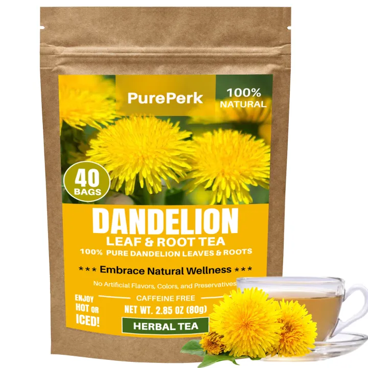 Purelex Tea PurePerk Dandelion Leaf and Root Tea – 40 Tea Bags, Premium Dandelion ...