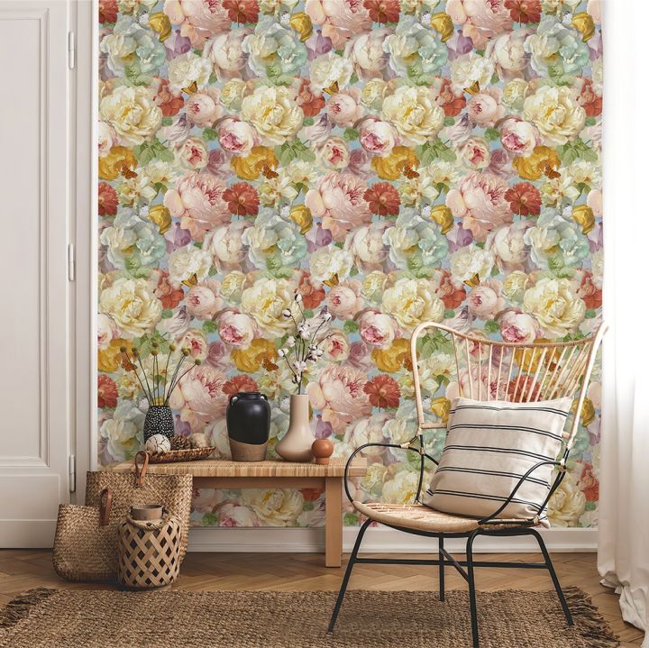 Bedroom suitable for elegant floral chic wallpaper pink watercolor ...