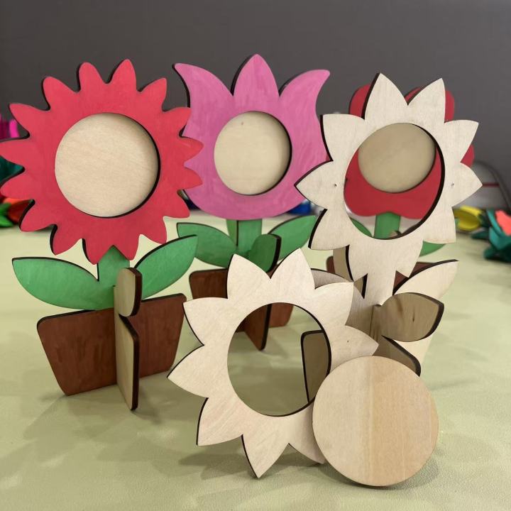 Unfinished Blank Flower Photo Frame Wood Spring Craft For Painting DIY Mother’S Day Gifts From Kids Decorations