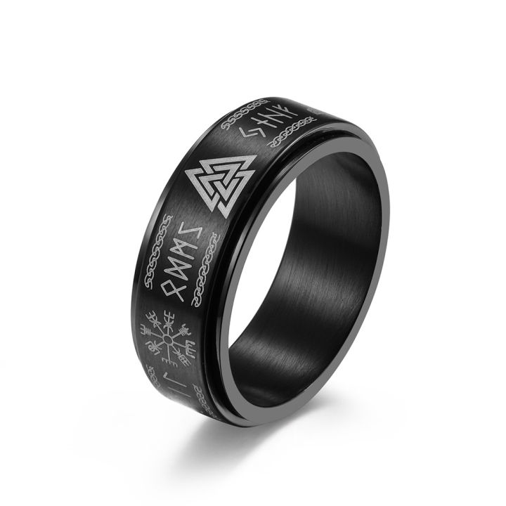 [Good LIFE]Punk Stainless Rotating Anxiety Viking Rune Word Finger Ring ...