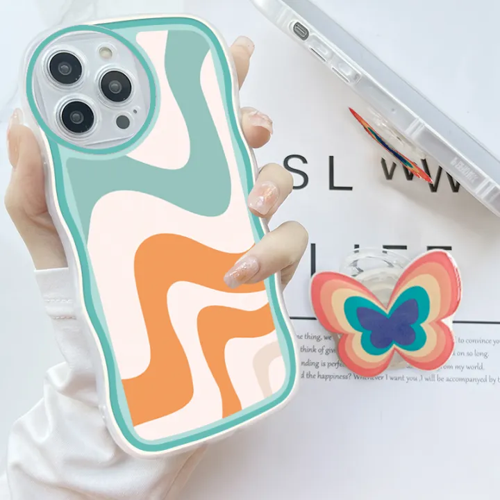 AMORVOR%20for%20Vivo%20Y93%20Back%20Cover%20(With%20Free%20Holder)%20Multi-color%20Simple%20Soft%20Wavy%20Phone%20Case%20Camera%20Protection%20Transparent%20TPU%20Soft%20Cover%20-%20Image%204