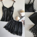 Women Lace V-Neck Backless Two-Piece Underwear Bodysuit Strappy Sleepwear. 