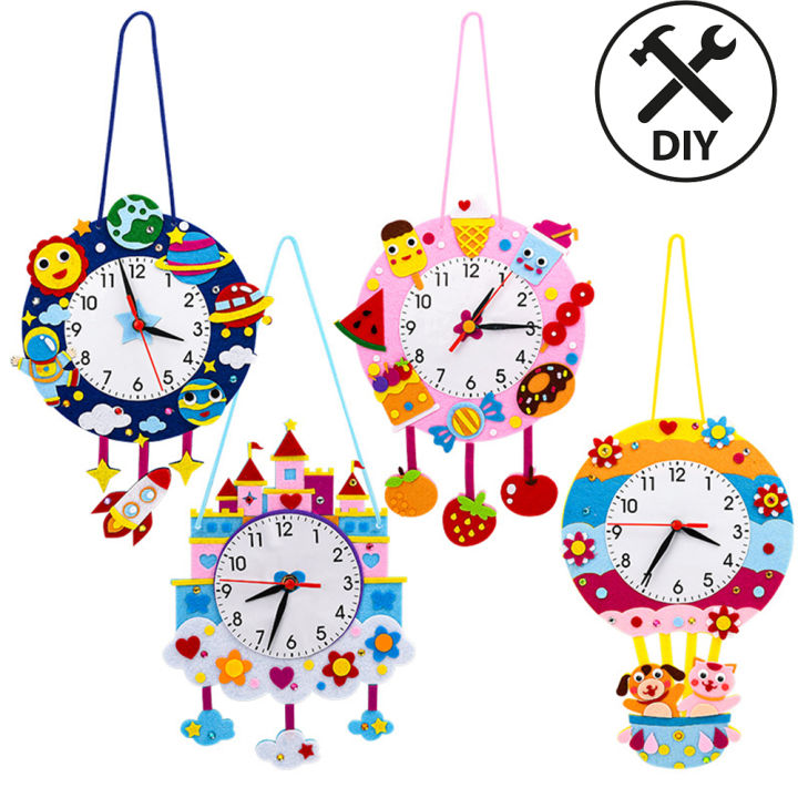Cartoon Wall Clock For Kids Diy Toys Montessori Arts Crafts Hour Minute ...