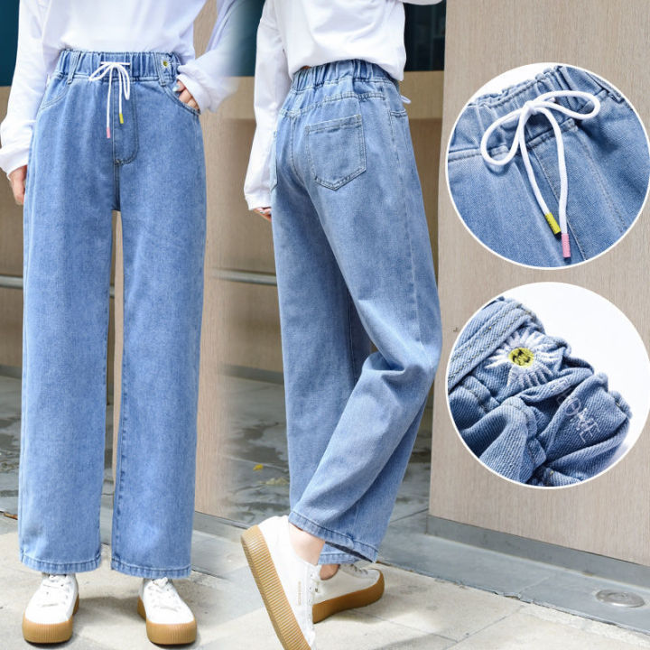 Junior%20High%20School%20Student%20Wide%20Leg%20Jeans%20for%20Women%20Spring%20and%20Autumn2023New%20Girl%20Loose%20Waist%20Trimming%20Older%20Children%20Straight-Leg%20Pants%20-%20Image%209