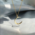 Simple Retro Crescent Moon Star Necklace Charm Chain Women Titanium Steel 18K Gold Plated jewelry. 