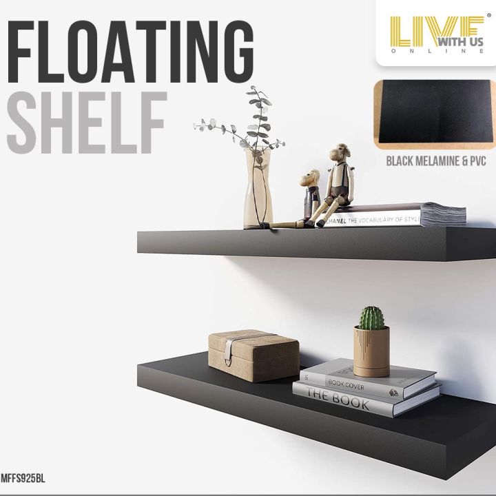 3ft Black Melamine Floating Shelf
