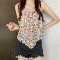Yfashion Women Cotton Halter Neck Tank Tops Fashion Sweet Floral Printing Sleeveless Tops Elegant Loose Irregular Vest. 