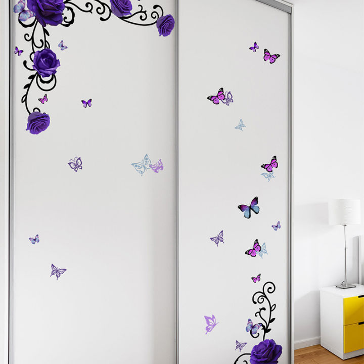 1pc%20Purple%20Rose%20Flowers%20Butterfly%20Bedroom%20Living%20Room%20TV%20Background%20Home%20Decor%20Wall%20Sticker%20Sticker%20-%20Image%203