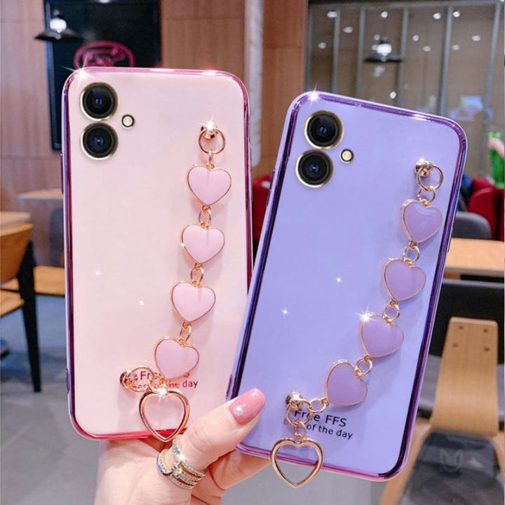 LECOMES%20for%20Samsung%20Galaxy%20A04%20Back%20Cover%20with%20Love%20Heart%20Bracelet%20Chain%20Luxury%206D%20Plating%20Shiny%20Soft%20Silicone%20Mobile%20Phone%20Case%20Pouch%20Girls%20-%20Image%202