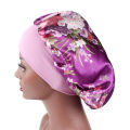 Women Fashionable Floral Print Satin Wide Edges Sleep Caps Hair Care Bonnet. 