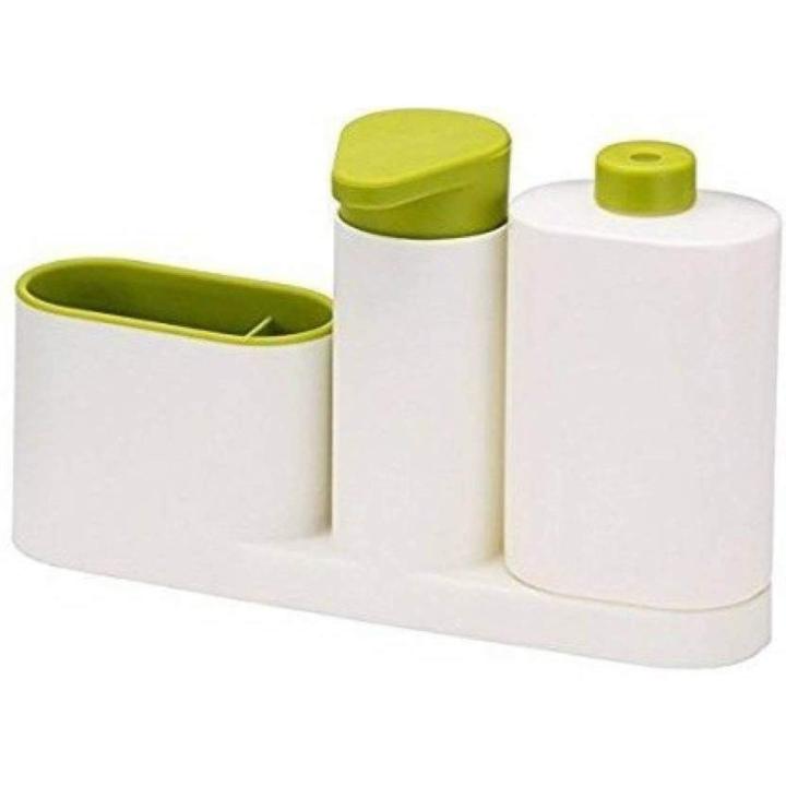 3-Piece Sink Tidy Set Plus - Kitchen Sink Organizer with Built in Soap Dispenser, Dishwasher Liquid, Brush, Sponge, etc.