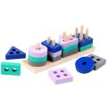 Montessori Toy Wooden Building Blocks Early Learning Educational Toys Color Shape Match Kids Puzzle Toys for Children Boys Girls. 