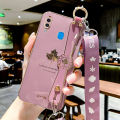 For Samsung Galaxy A30 A20 Back Cover with Lanyard + Wristband Fashion Shiny Maple Leaf Plating Bumper Stand Holder Case Camera Protection Soft Silicone Mobile Phone Cases. 
