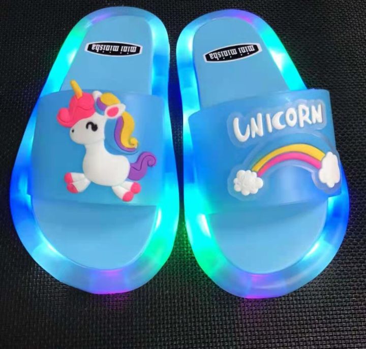 VA VA VOOM】Unicorn Slippers for Boys Girls LED Light Summer Beach
