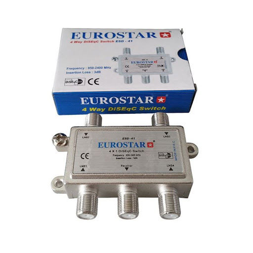 Eurostar 4x1 DiSEqC Satellite Satellite Receiver Decoder Switch Connect 4 Dish Antennas