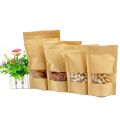25 Pieces (9x14cm) Brown Kraft Paper Transparent Zip Lock Standup Pouch Bags With Clear Translucent Window For Dried Food, Candy, Spices & Nuts. 