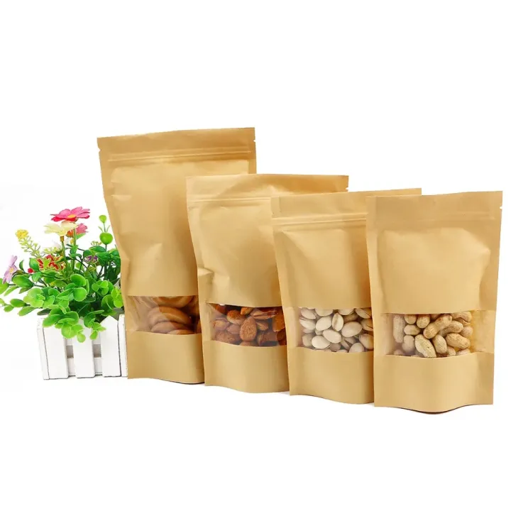 25%20Pieces%20(9x14cm)%20Brown%20Kraft%20Paper%20Transparent%20Zip%20Lock%20Standup%20Pouch%20Bags%20With%20Clear%20Translucent%20Window%20For%20Dried%20Food,%20Candy,%20Spices%20&%20Nuts%20-%20Image%202