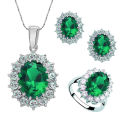 3Pcs/Set Oval Faux Gem Full Earrings Necklace Ring Lady Jewelry. 