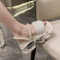 Platform Rhinestone Women's Sandals Height Increasing Insole Super Hot 2024 Summer Wedge Fairy Style Two-Way Muffin Roman Sandals. 