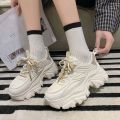 Real Soft Leather Niche Dad Shoes Women 2024 Summer Popular Thick Bottom Elevator Wild Casual Sneaker ins Tide. 