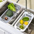 Kitchen Expandable Sink Strainer Drain Vegetable Fruit Drainer Basket Space Saving Washing Shelf Strain Rack Kitchen Organizer. 