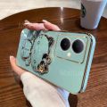 For OnePlus Nord CE 3 Lite CE3 CE 2 5G CE 2 Lite 5G Nord 3 N20 5G N20 SE N30 N200 5G N300 Back Cover with Cute Cat Makeup Mirror Stand Bracket Luxury 6D Plating Shiny Bling Case Square Edge Soft Silicone Mobile Phone Cases Pouch Girls. 