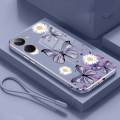 Vivo Y03 Little Daisy Luxury Butterfly Flower Casing Square Edges Plating Back TPU Soft Case with Lanyard Cover. 