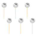 6Pcs Cake Insert Creative Exquisite Smooth Surface Shiny Decorate Mirror Disco Ball Cupcake Pick Party Supply. 