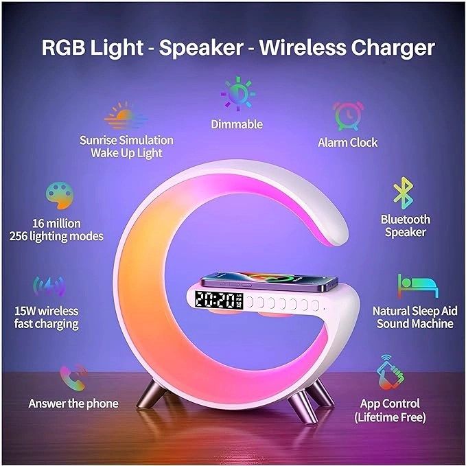 G63 Smart Wireless Fast Charging Bluetooth Sound Speaker with 256 Light Modes /App Control /Alarm / Call Answering Smart Sound Machine