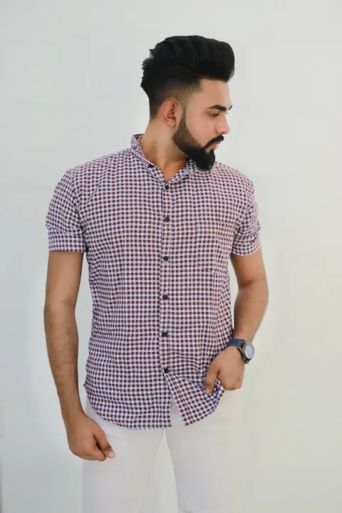 Premium Men's Red Checkered Short Sleeve Shirt - Stylish & Comfortable