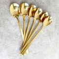 【BestGO】21cm Gold Korean-style Stainless Steel Dinner Spoons Korean-Style Soup Spoon Dinnerware Flatware Sets 5pcs. 