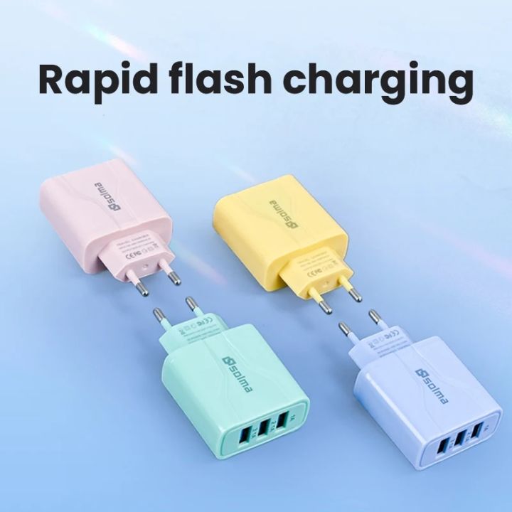 Macaron Color EU Standard Fast Charger 3 Ports USB 3.1A Mobile Travel Charger For iPhone Samsung Plug Charging Universal Adapter