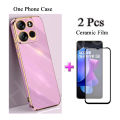 2 IN 1 Tecno Pop 7 Pro BF7 Phone Case Straight Edge Electroplated Protective Case with Curved Ceramic Screen Protector. 