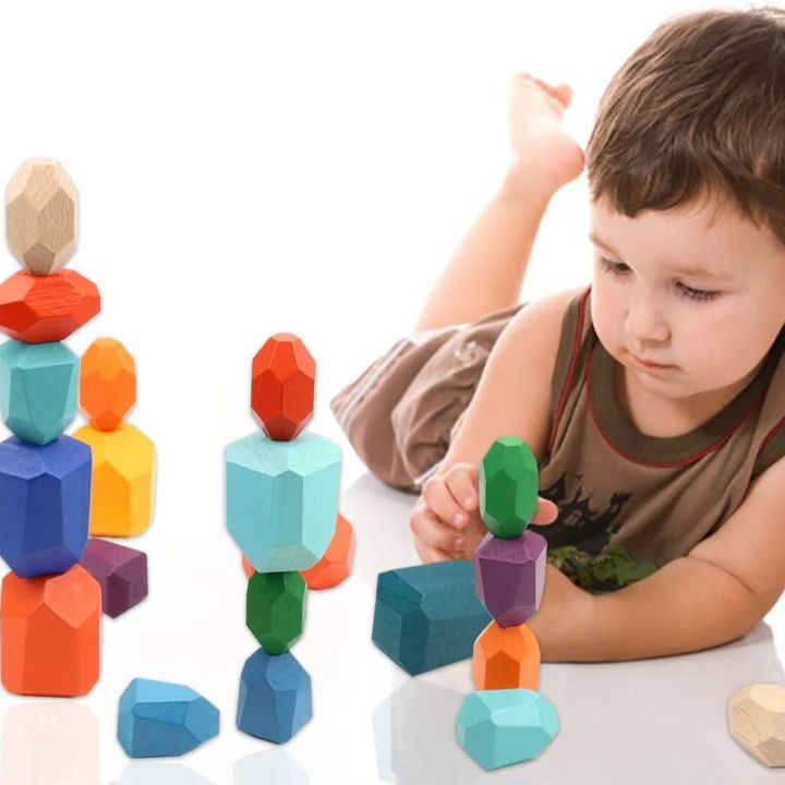 Stone Balance Stack Building Blocks Set - 20 Pcs Polyhedral Plastic Stacking Rocks Educational Creative Preschool Arts Learning Sensory Building Blocks Puzzle Large-Size Toy for Toddler