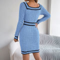 Trendygirl Women Mercerized Cotton Dress Women’s Long Sleeve Knit Bodycon Dress Square Neck Slim Fit Mini Sweater Dress with Buttons – Stylish Fall Casual Tight Dress for Ladies Slim Fit Hip-hugging Dress. 
